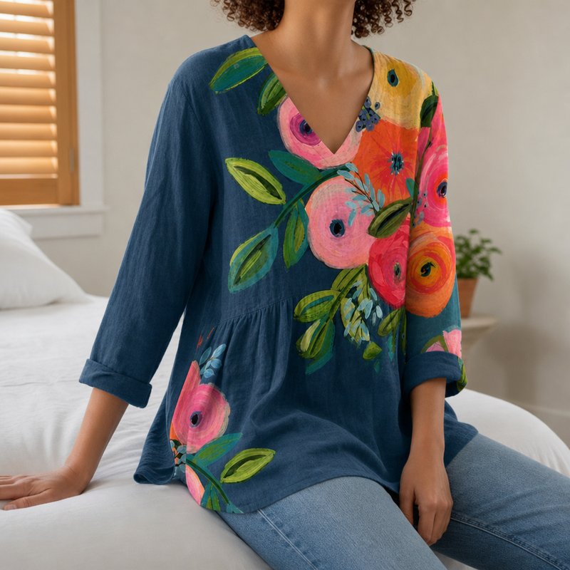 Maratea Floral V-Neck Tunic in Floral Blue