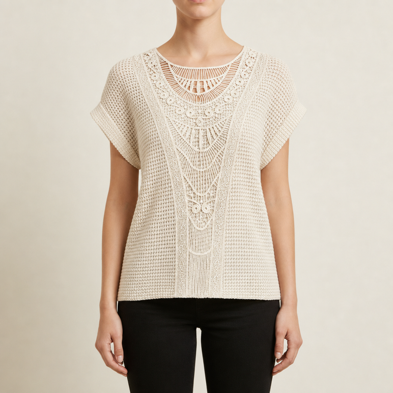 Montepulciano Crochet Lace Knit Blouse in Beige