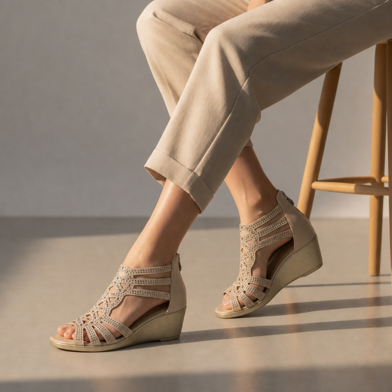 Poros Orthopedic Wedge Sandals in Beige