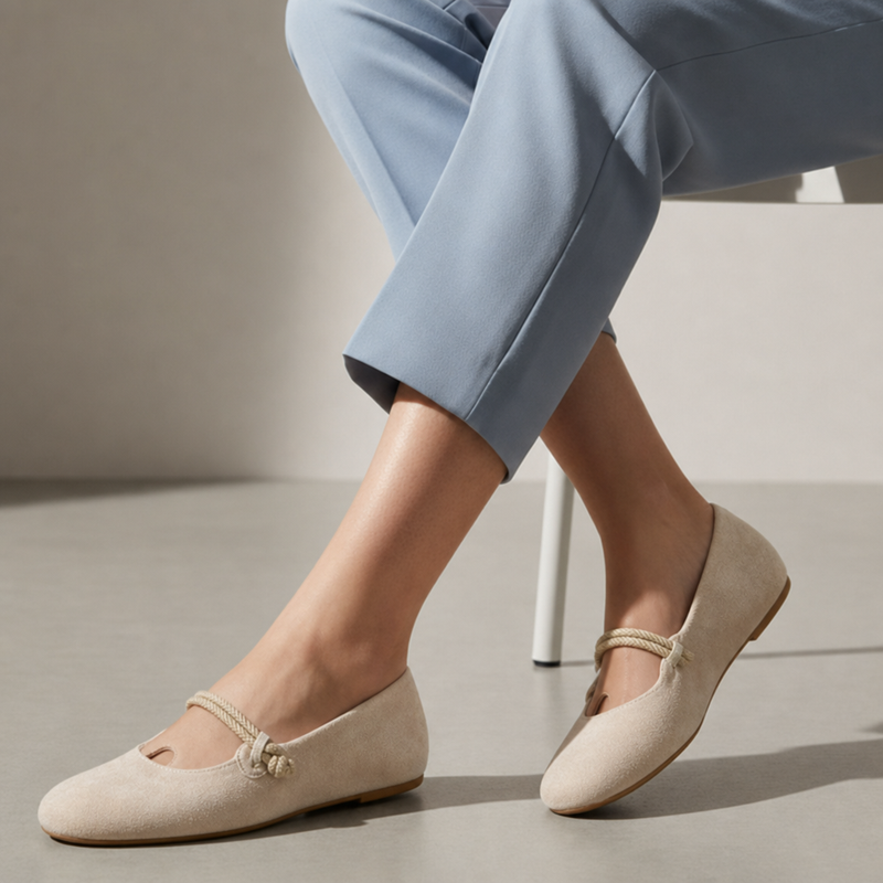 Padova Rope Strap Ballet Flats in Beige