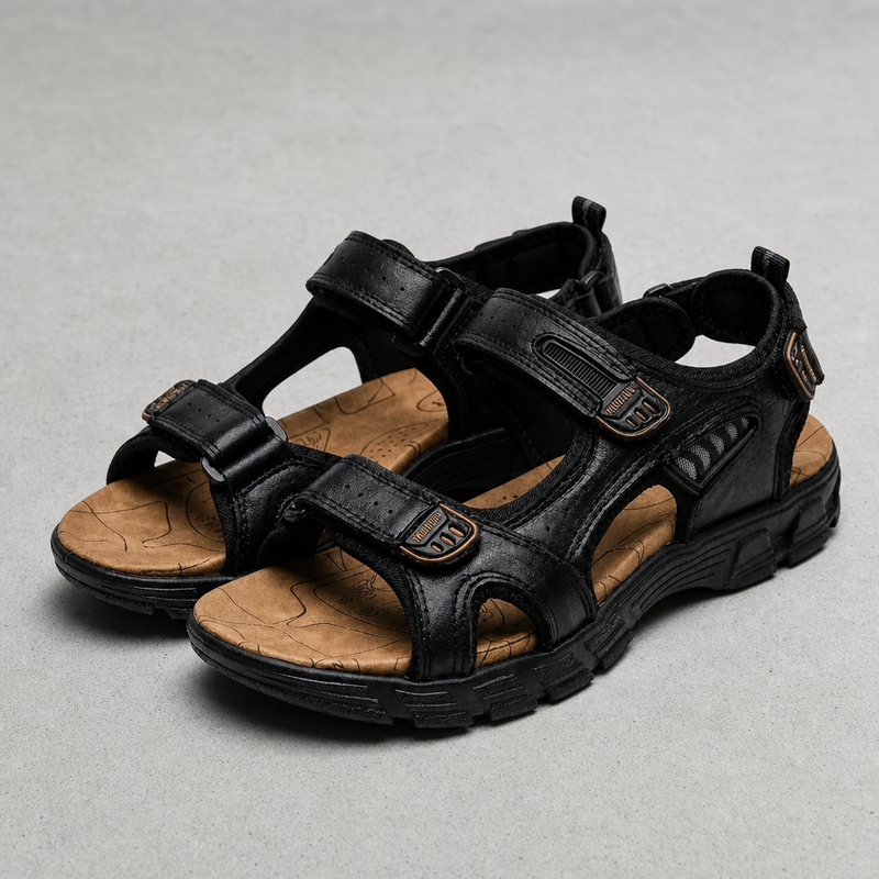 Perpignan Velcro Strap Trekking Sandals in Black