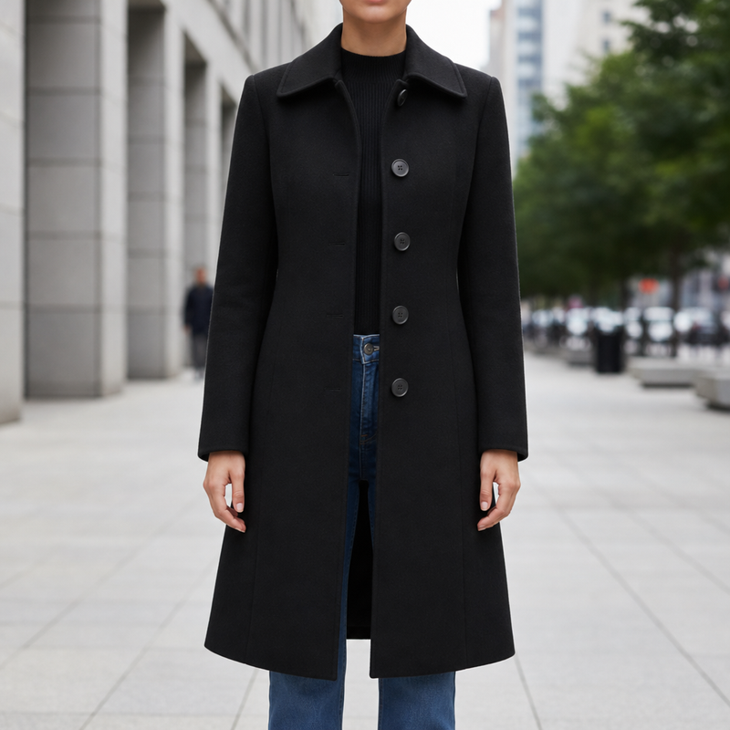 Tavira Structured Wool Coat in Black