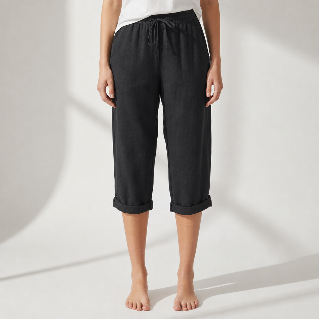 Porquerolles Linen Drawstring Bermuda Shorts in Black