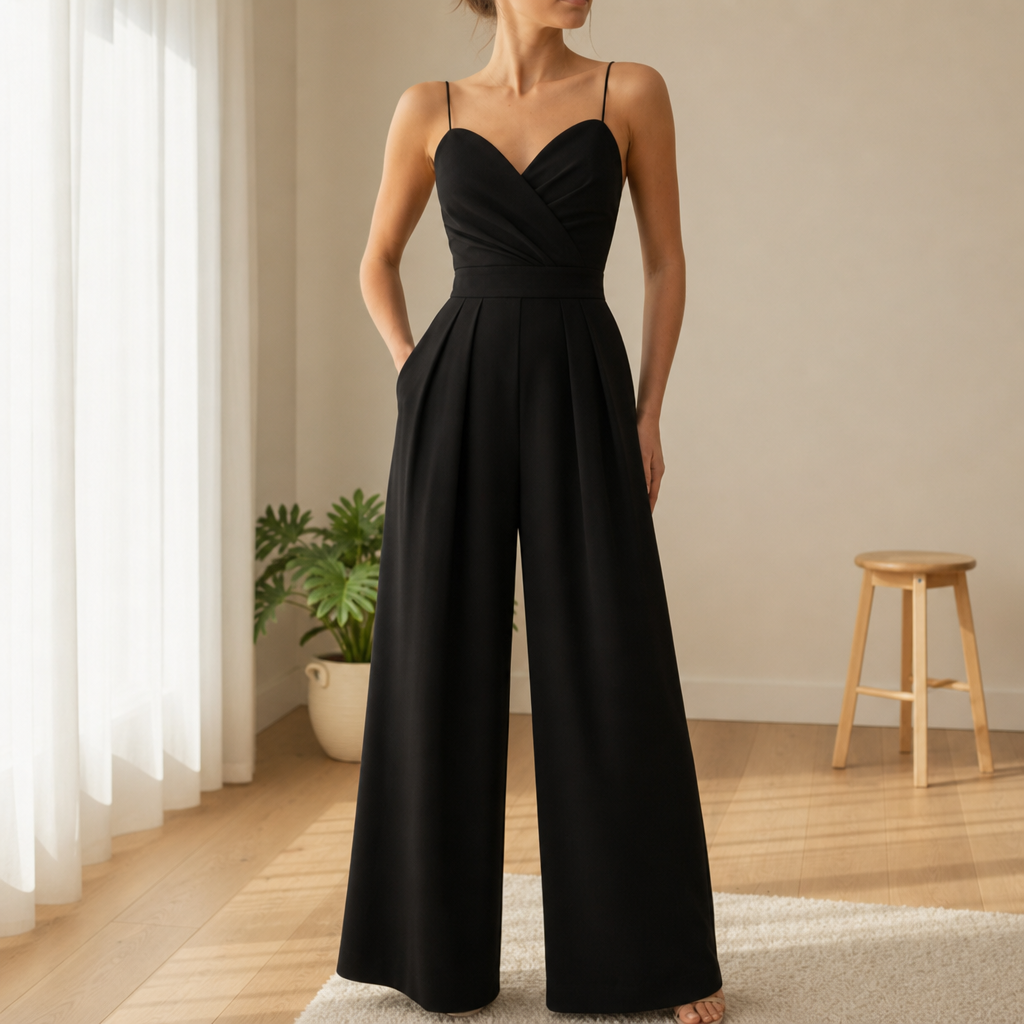 Meteora Sweetheart Wide Leg Jumpsuit in Black