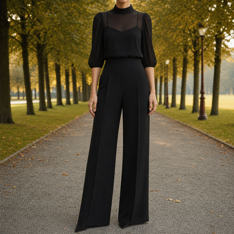 Mljet Mesh Top & Wide-Leg Set in Black