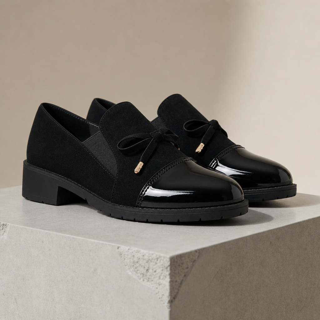 Estoril Bow Detail Loafers in Black
