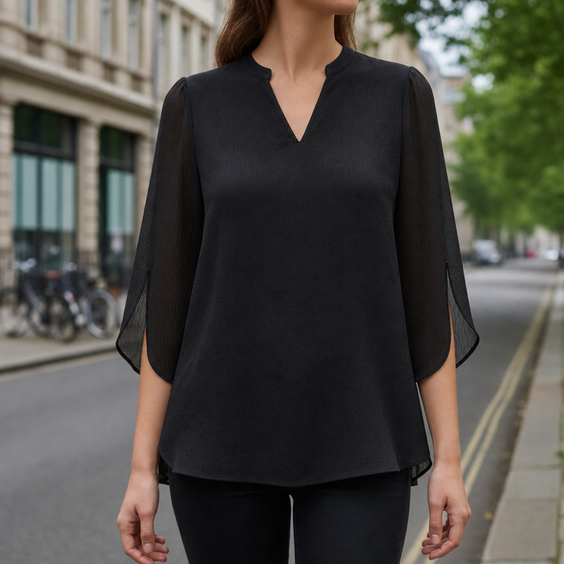 Montalcino Split Sleeve Tunic Blouse in Black
