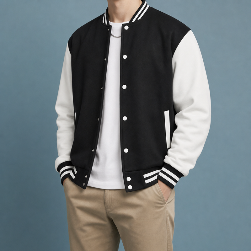 Porec Varsity Letterman Jacket in Black