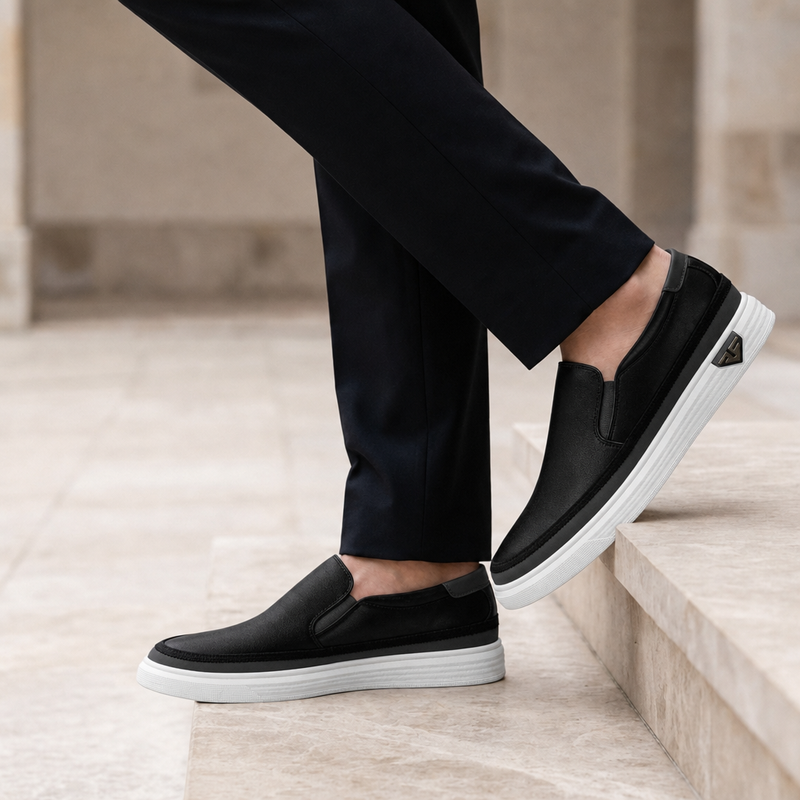Opatija Slip-On Contrast Sole Sneakers in Black
