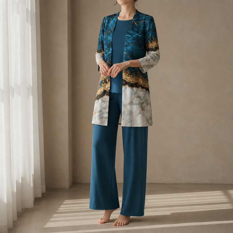 Cavtat Marble Print Coord Set in Blue & Gold Marble