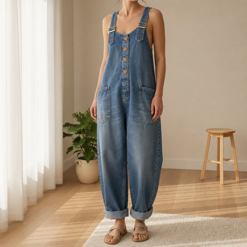 Sesimbra Relaxed Denim Overalls in Blue