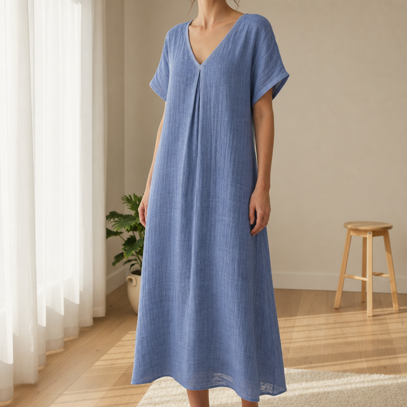 Monreale Relaxed Linen Midi Dress in Blue