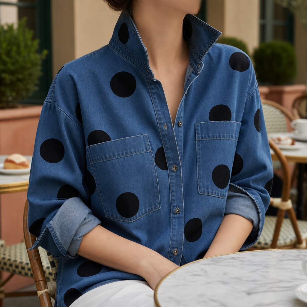 Elounda Polka Dot Denim Shirt in Blue