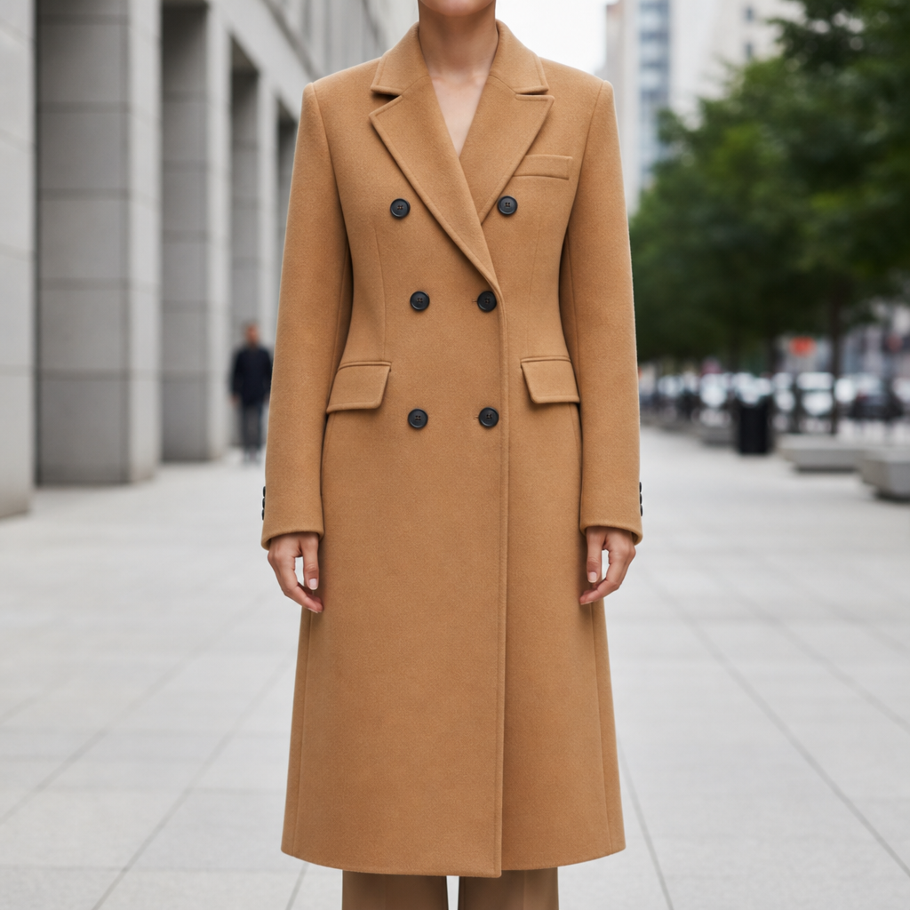 Treviso Double Breasted Wool Overcoat in Brown
