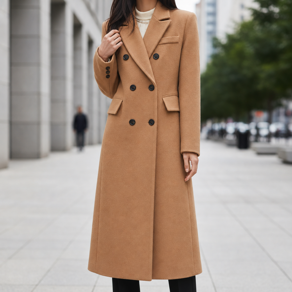 Rapallo Double Breasted Wool Overcoat in Brown