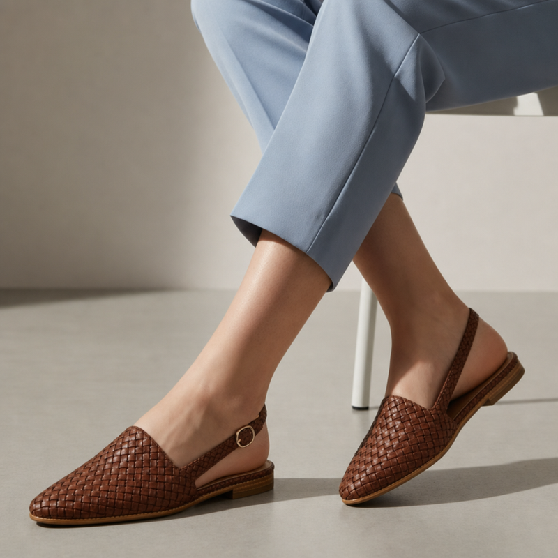 Birgu Woven Slingback Loafers in Dark Brown