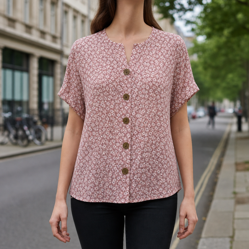 Lourmarin Floral Button Blouse in Floral Pink