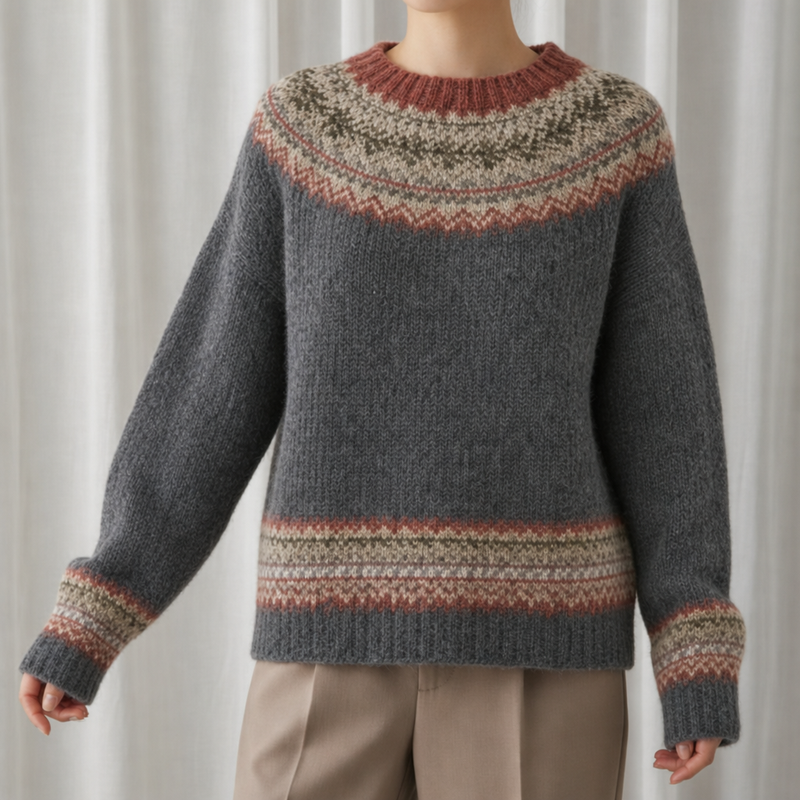 Comino Fair Isle Knit Sweater in Gray