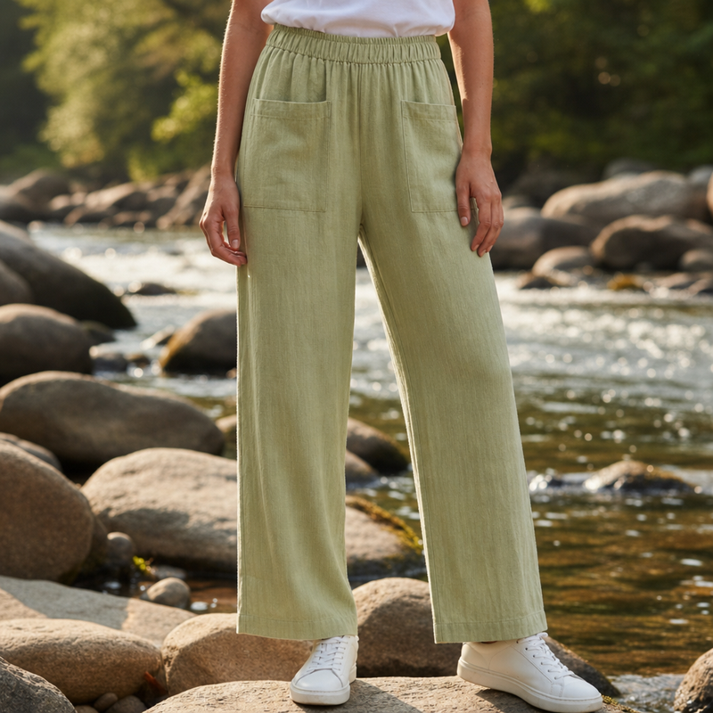 Milos Relaxed Linen Pants in Green