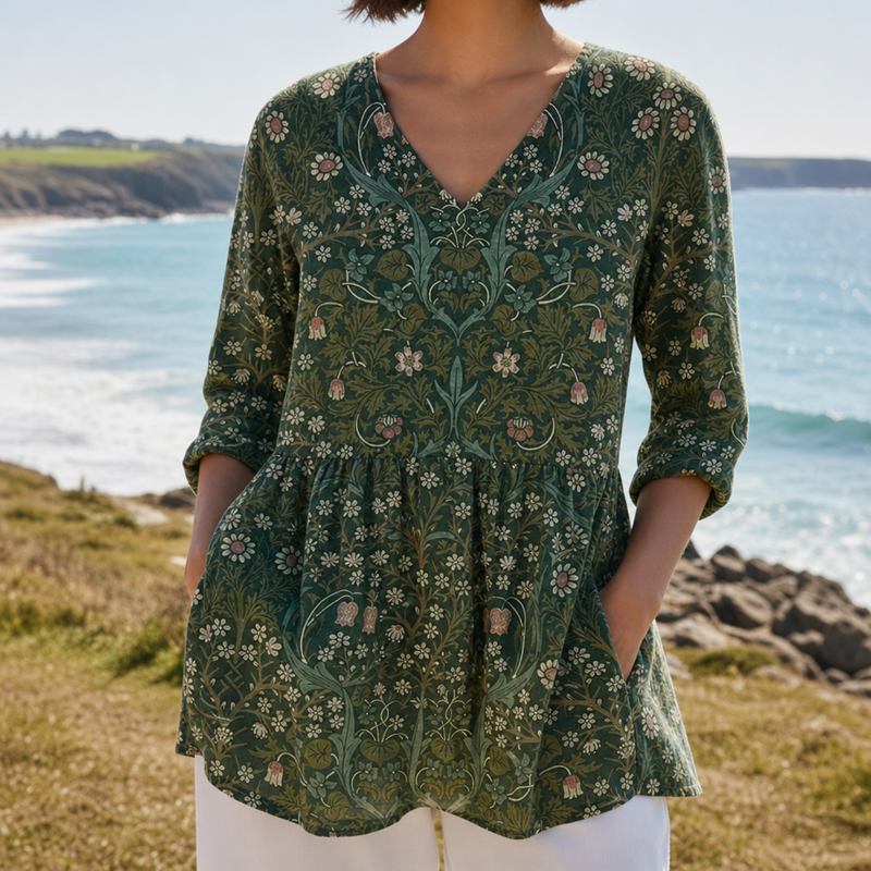 Sete Vintage Floral Tunic Blouse in green