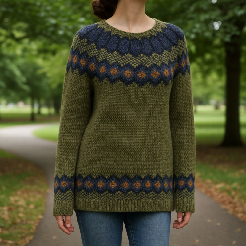 Formentera Fair Isle Knit Pullover in Green
