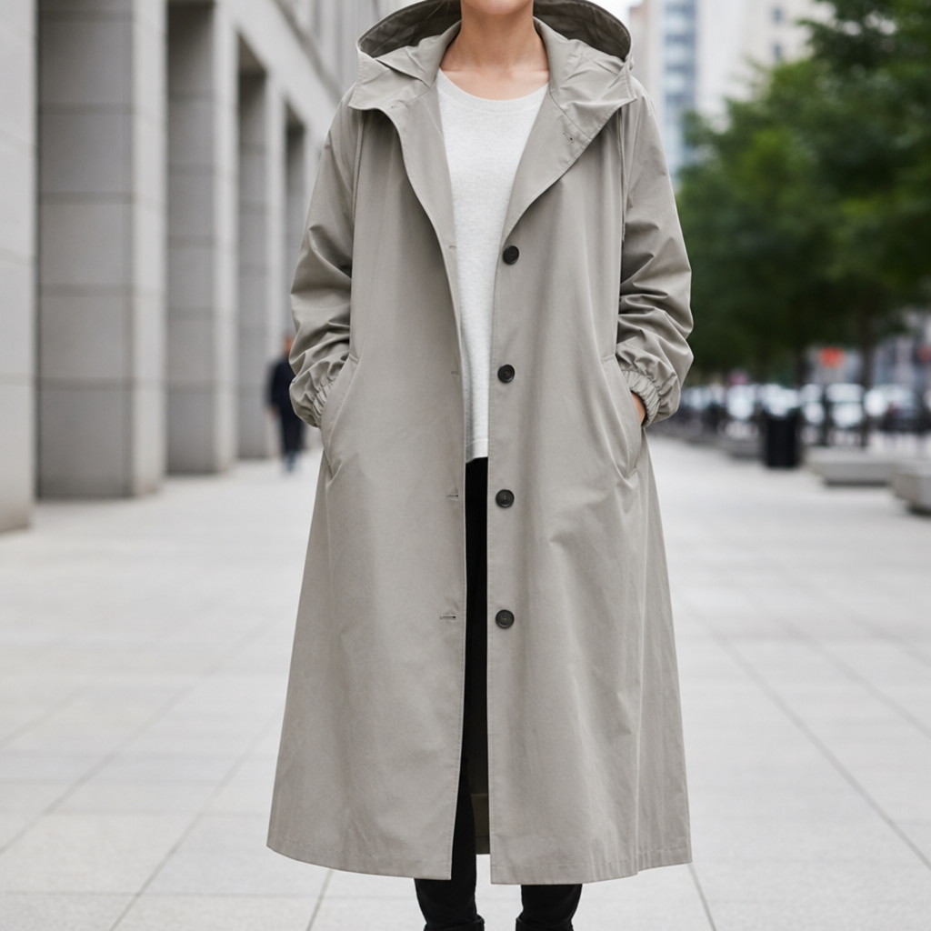 Montepulciano Hooded Long Trench Coat in Gray