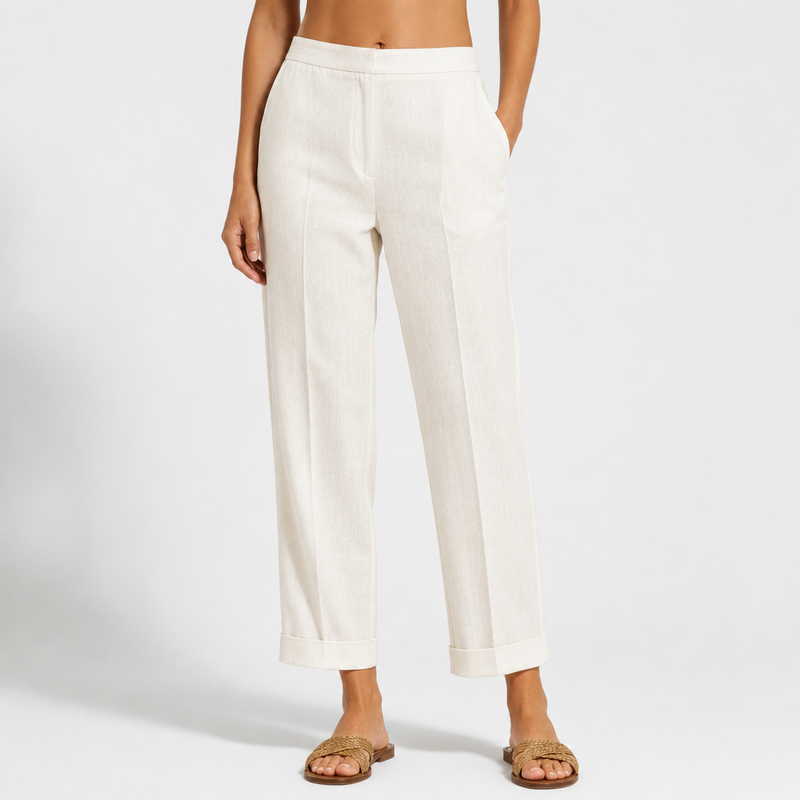 Fiesole Cropped Linen Pants in Ivory White