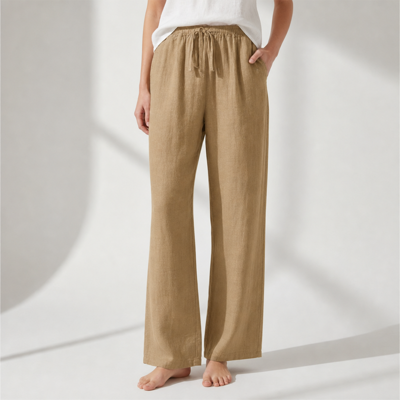 Aix Linen Wide Leg Pants in Khaki