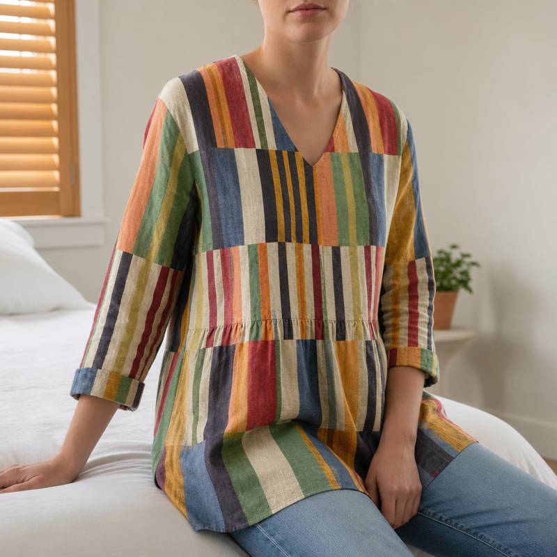 Siracusa Striped V-Neck Tunic in Multicolor