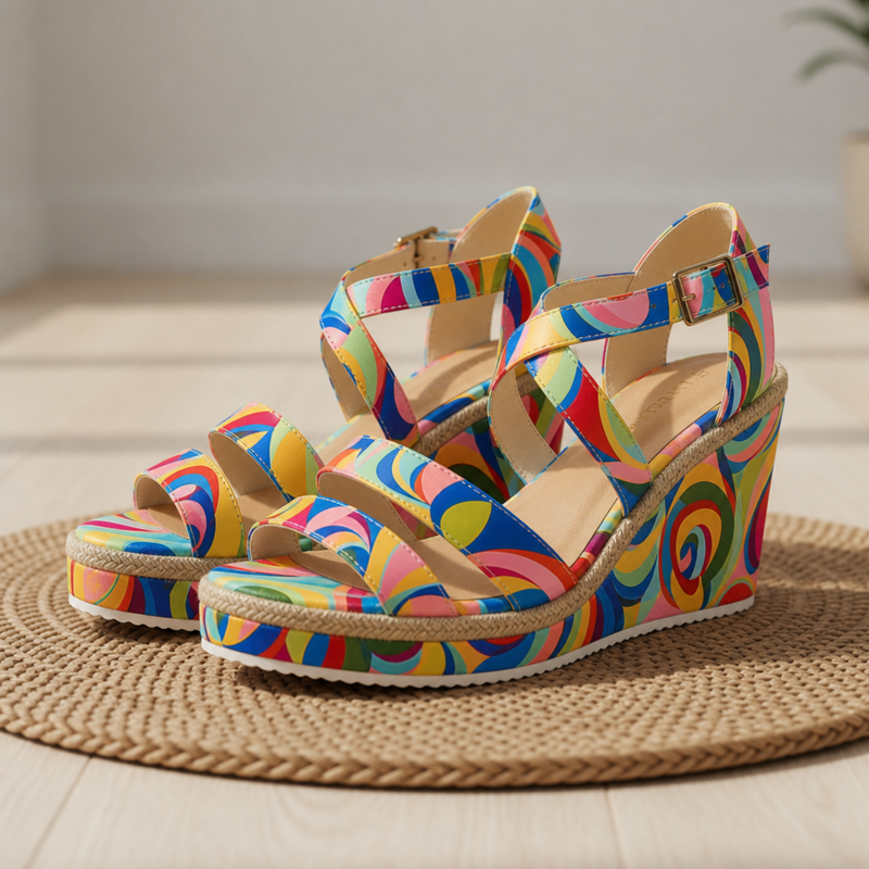 Tropea Colorful Print Platform Sandals in Multicolor