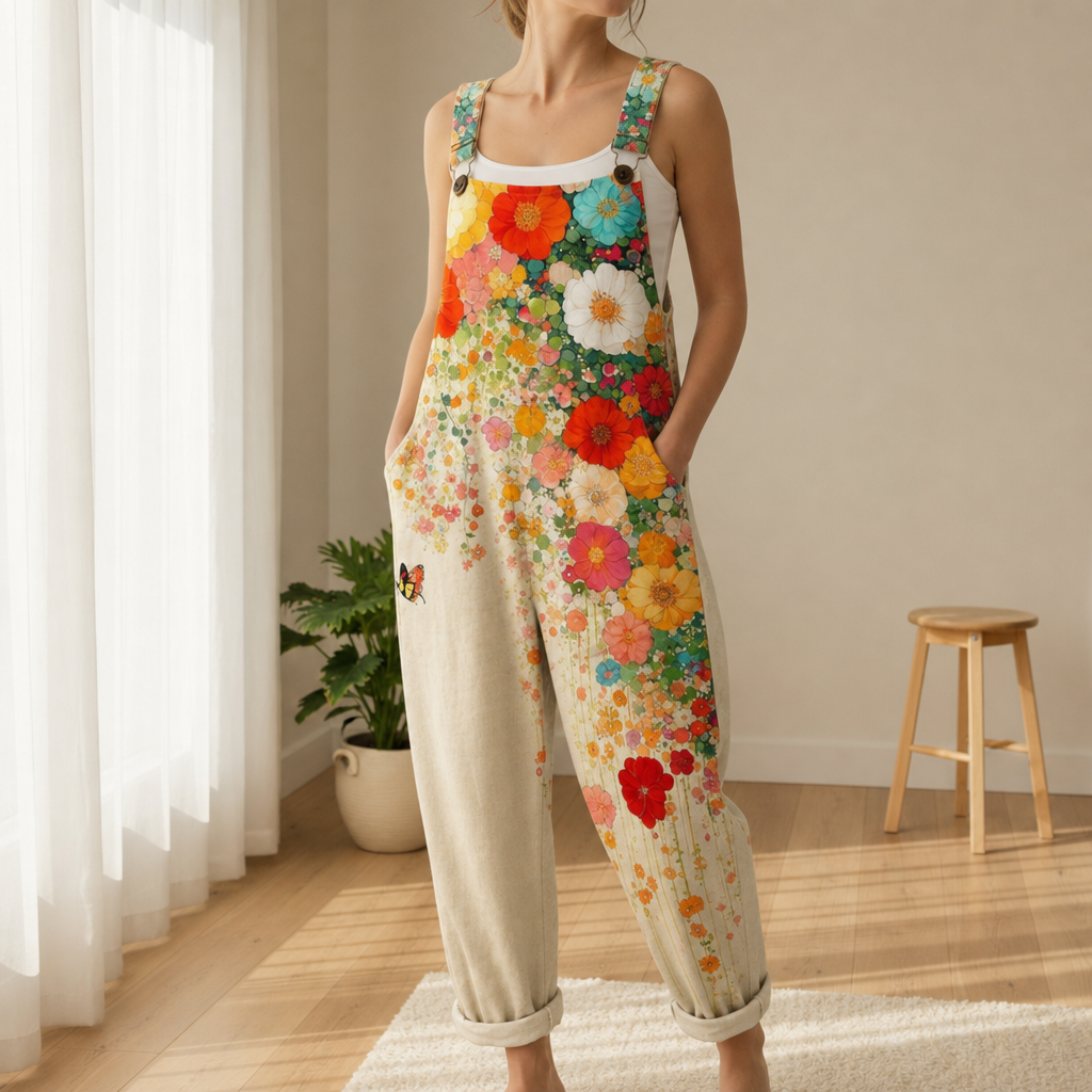Ajaccio Floral Print Dungaree Jumpsuit in Multicolour