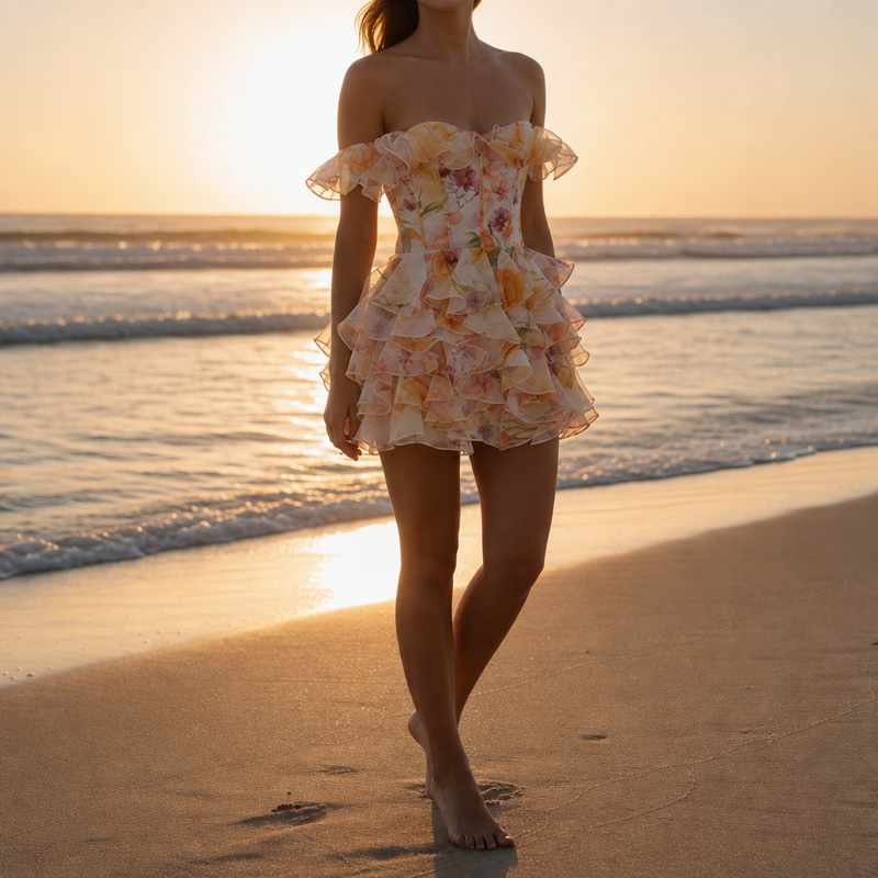 Assisi Floral Ruffle Mini Dress in Picture Color