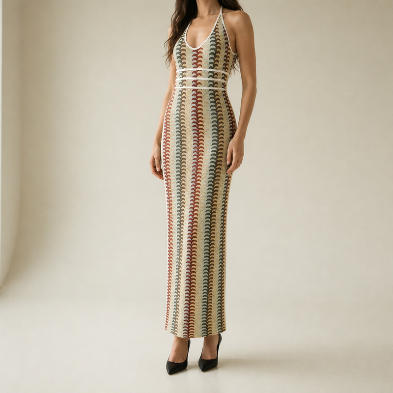 Rethymno Halter Knit Maxi Dress in Picture Color
