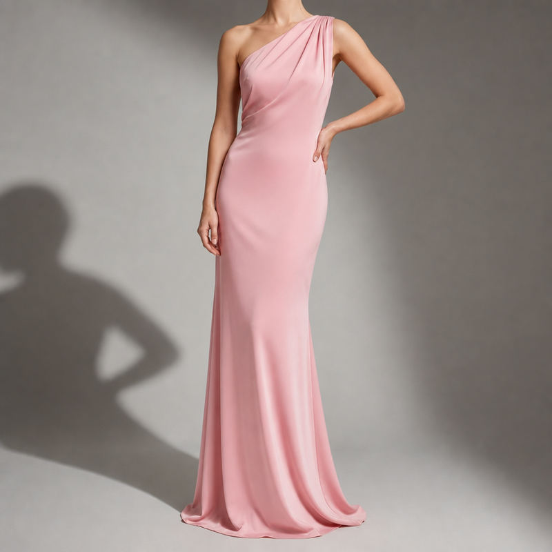 Avignon One Shoulder Maxi Dress in Pink
