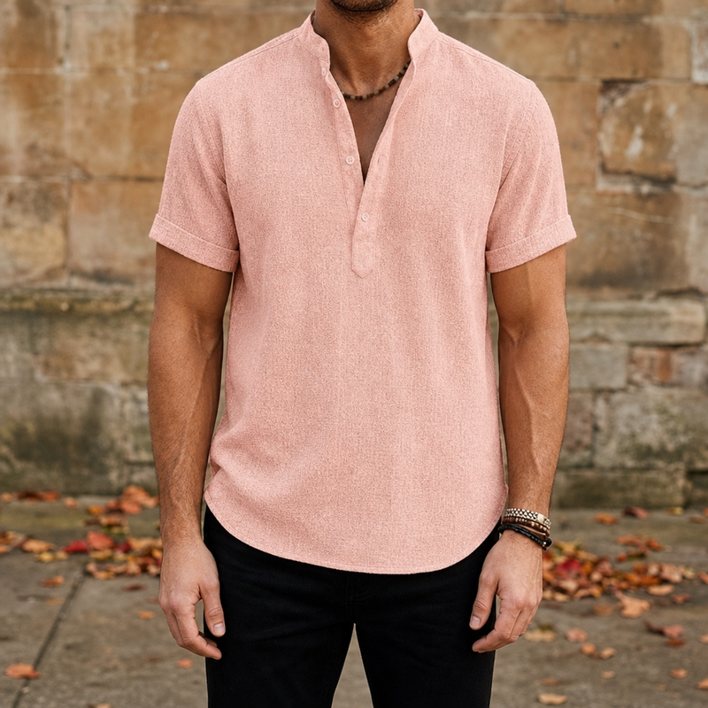 Bolzano Linen Henley Shirt in Pink