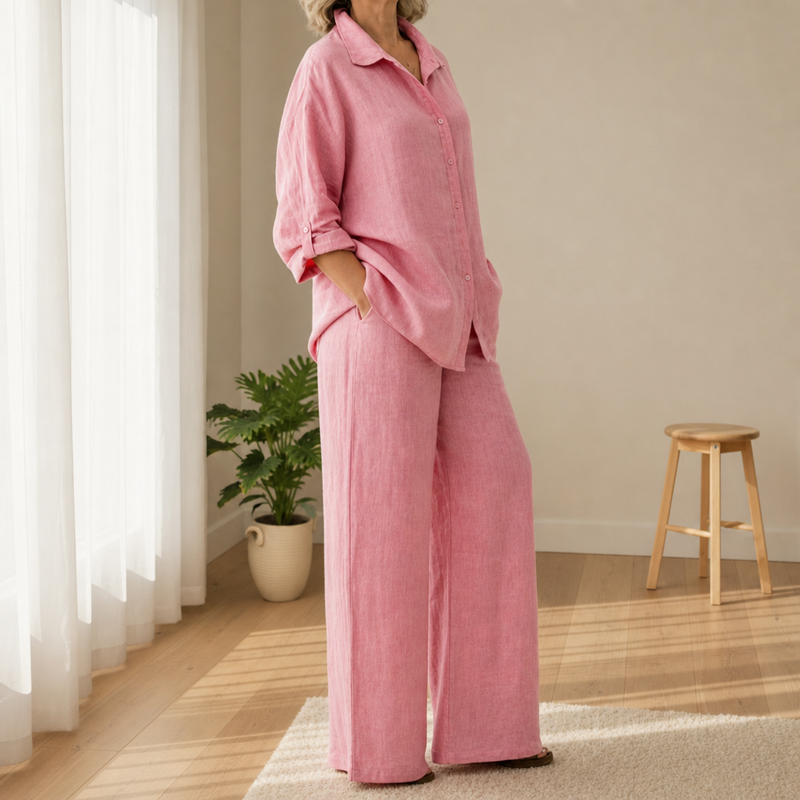 Nazare Linen Two-Piece Set in Pink