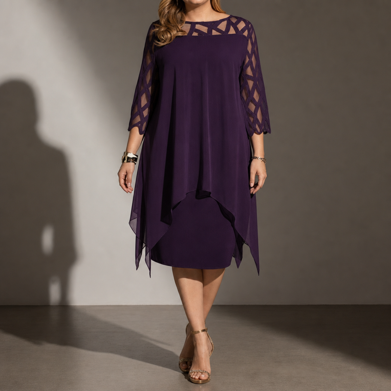 Carvoeiro Lace Sleeve Midi Dress in Purple