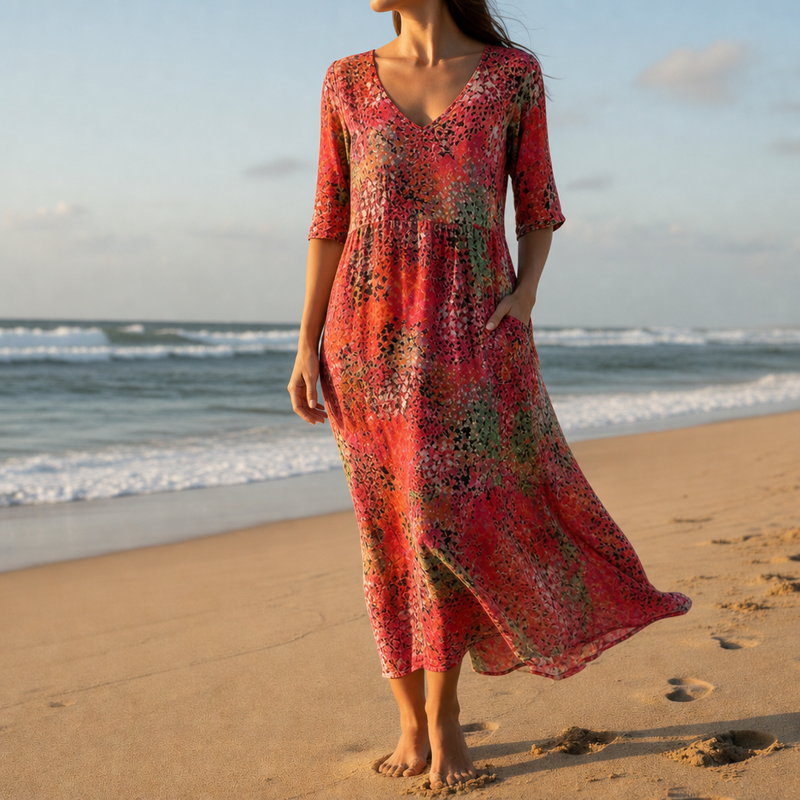 Camogli Floral Print Midi Dress in Red