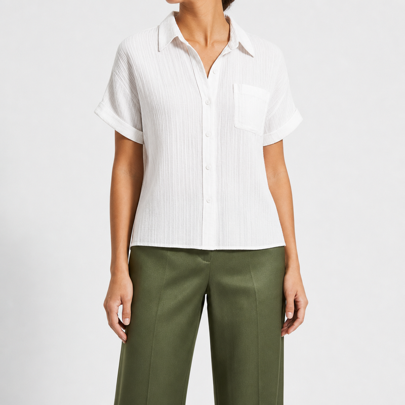 Albufeira Cotton Gauze Button-Down in White