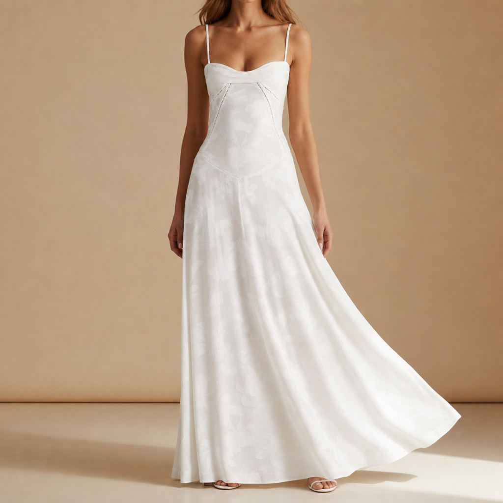 Ierapetra Jacquard Slip Maxi Dress in White