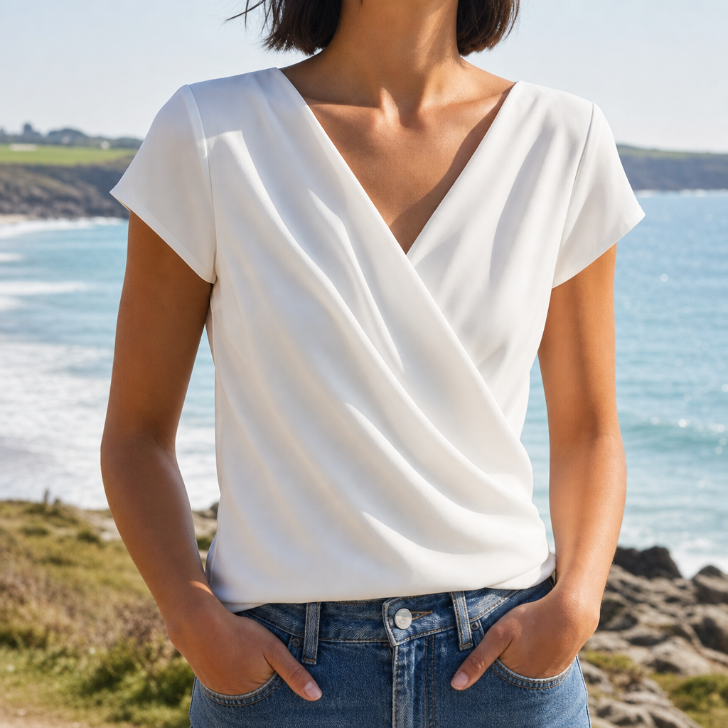 Palamos Draped Wrap Blouse in White