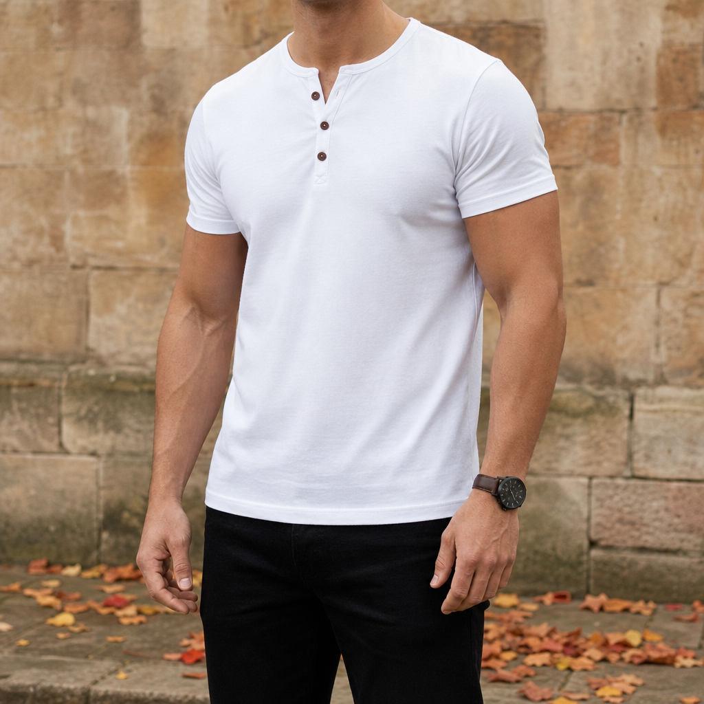 Merida Muscle Fit Henley Tee in White