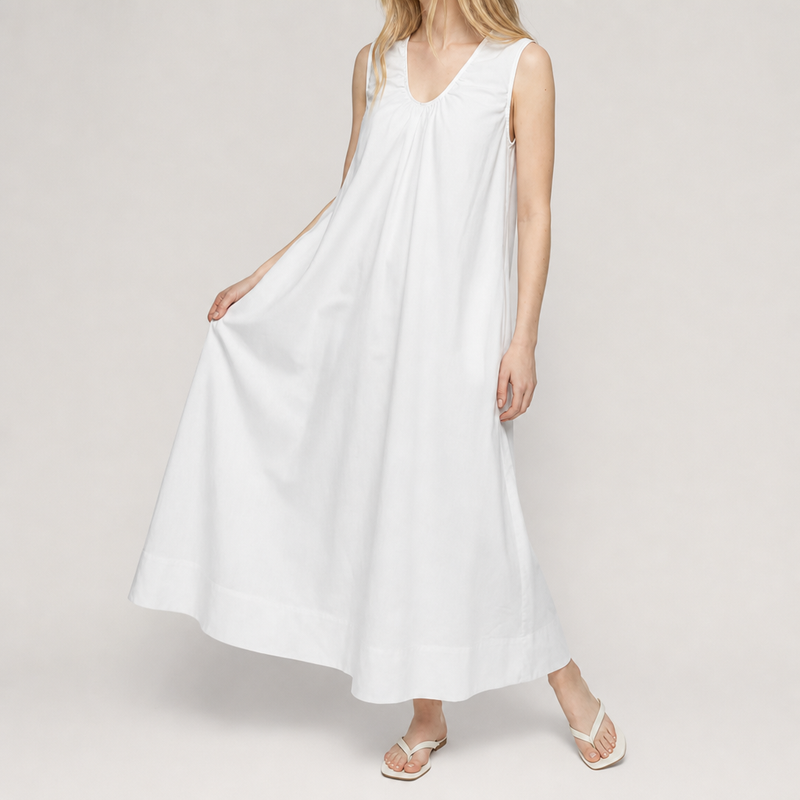 Polignano Smocked A-Line Maxi Dress in White
