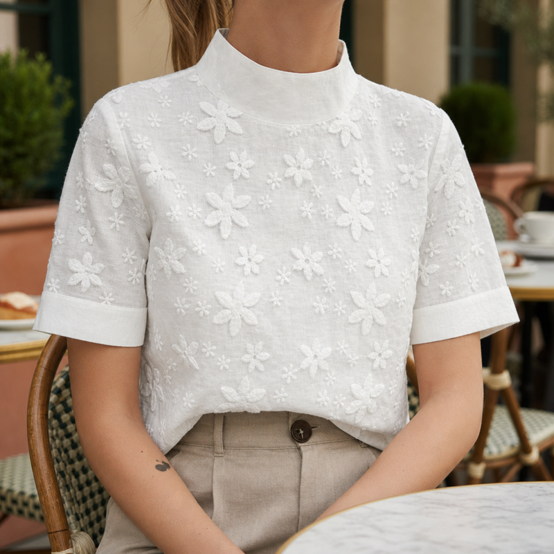 Murcia Floral Embroidered Blouse in White