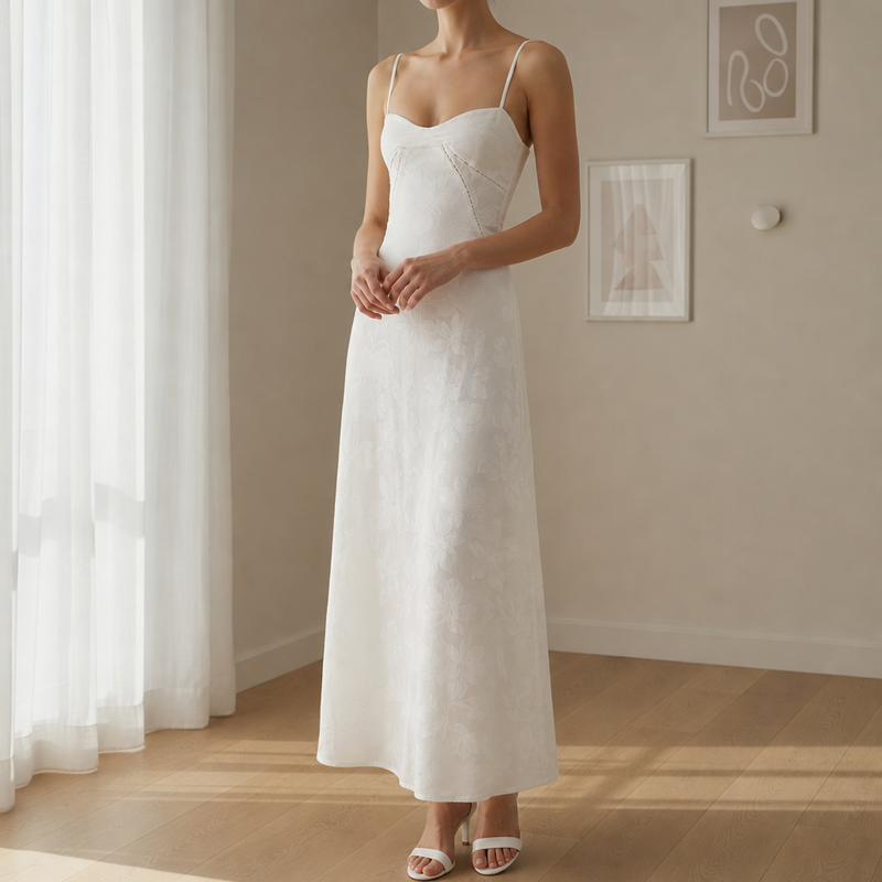 Pollensa Jacquard Slip Maxi Dress in White