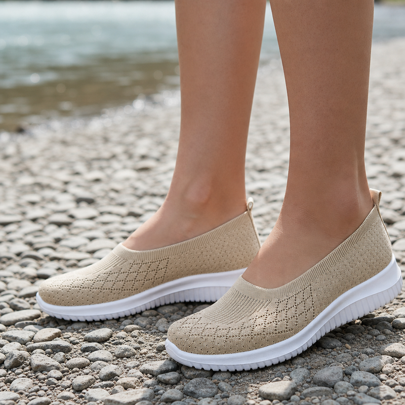 Mdina Knit Mesh Slip-On Sneakers in Apricot