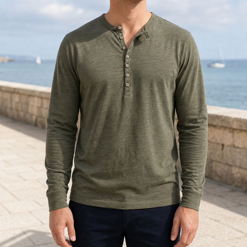 Soller Long Sleeve Henley Shirt in Army Green
