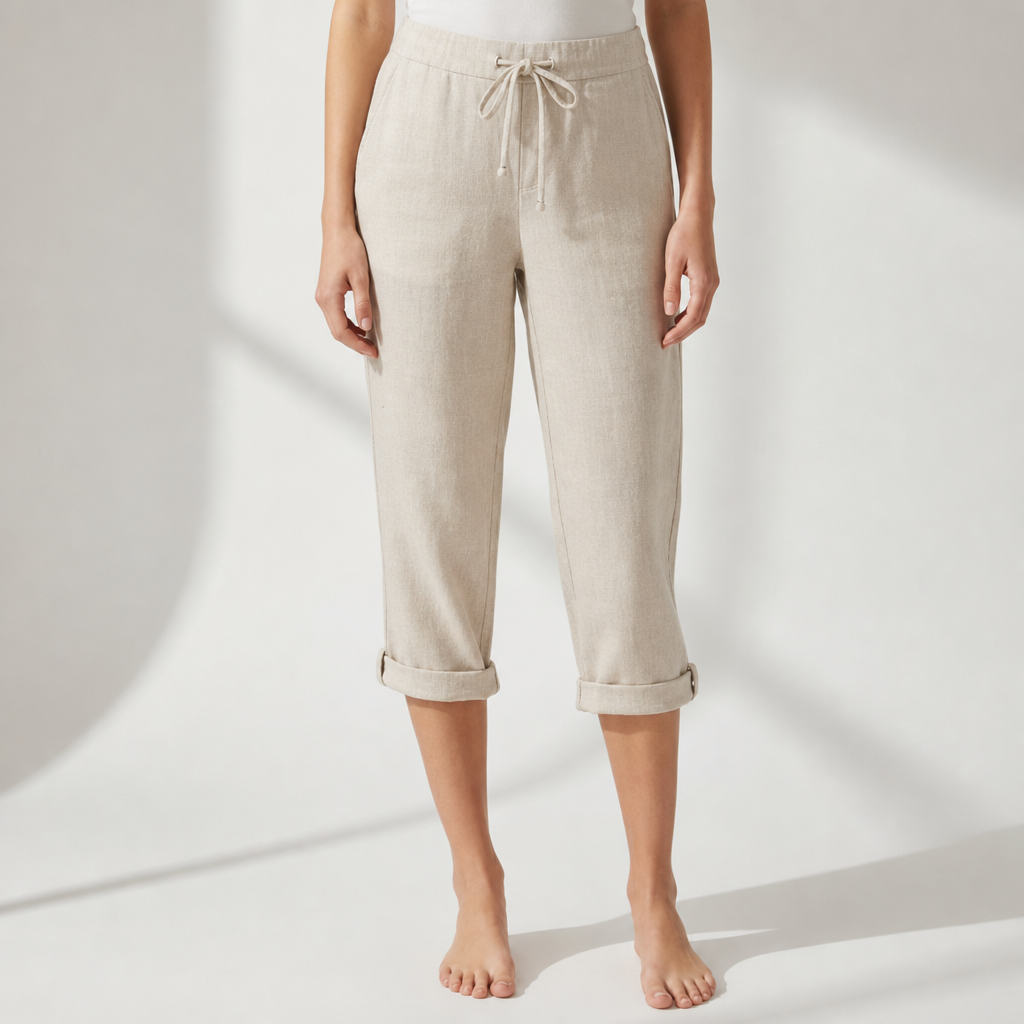 Porquerolles Linen Drawstring Bermuda Shorts in Beige