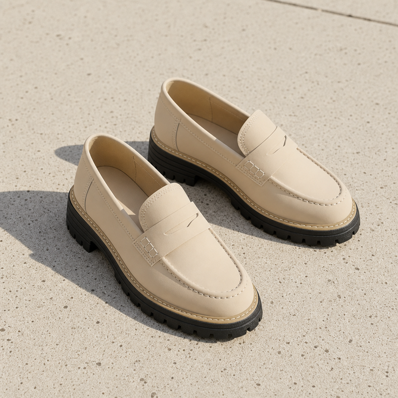 Apt Chunky Platform Loafers in Beige
