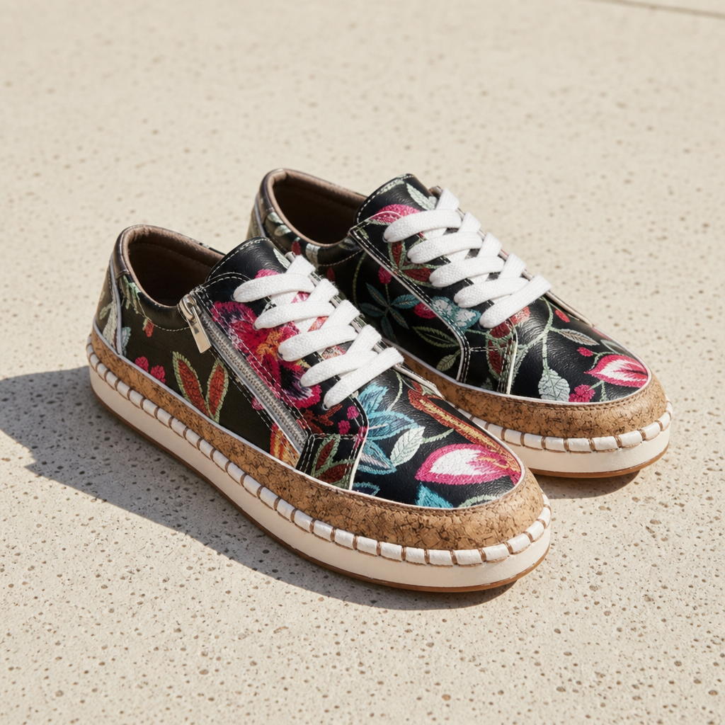 Gijon Floral Platform Sneakers in Black Exotic